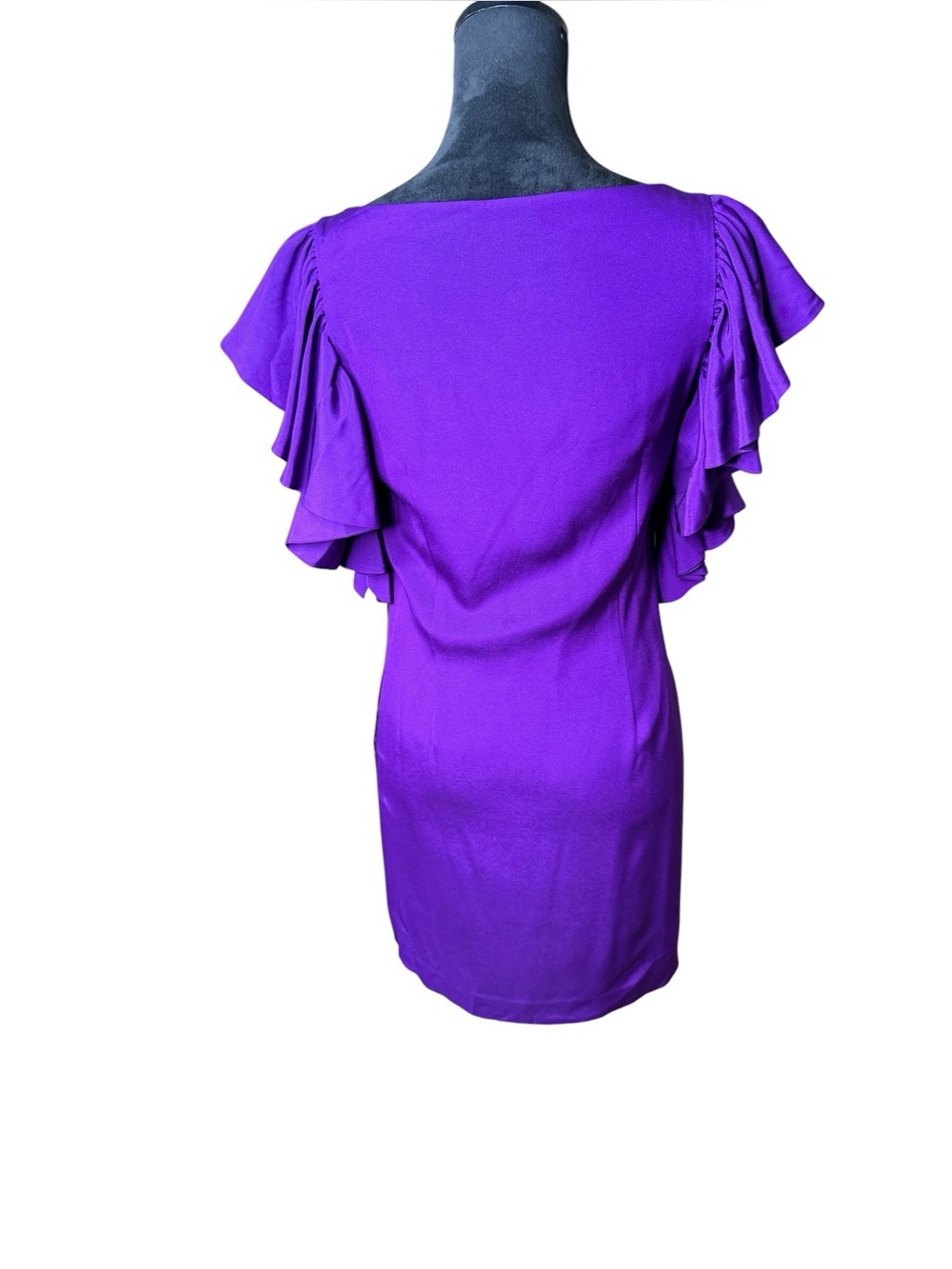 Abaete Purple Sheath Mini Dress with Ruffled Flutter Sleeves - Picture 4 of 8